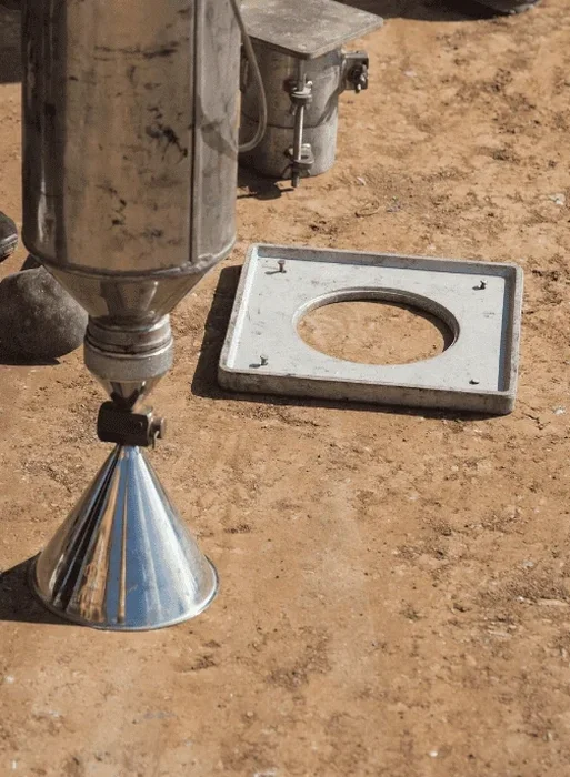Essai de densité sur site par cône de sable à Troyes